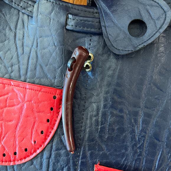 Vintage Navy Blue Vinyl Bag Red Watermelon Slice Pockets - Picture 5 of 10